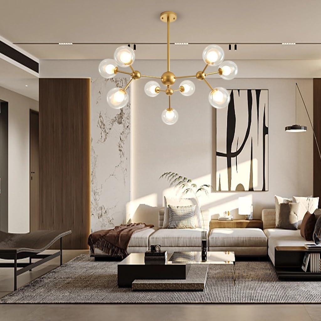 RuiRfh Lighting Modern Sputnik Hanging 12 Light Living Room Creative Pendant Light Clear Glass Sphere G9 Chandelier Mid Century Large Ceiling Light Fixture for Dining Room Kitchen Island Bedroom Bar(G