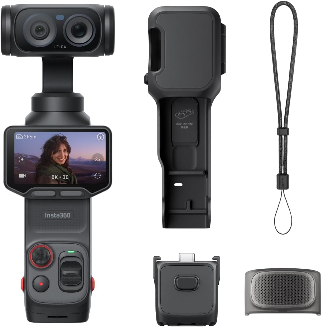 Luna Ultra - 8K Vlogging Camera with Dual Leica Lenses, 12× Zoom, 1" Sensor, Detachable 2" Touchscreen, Triple AI Chip, Pocket Gimbal Camera for Vlog Photography-Cosmic Black