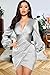 LightlyKiss Women's Long Sleeve Wedding Guest Dresses Sexy Fashion Mid Length Club Party Dress Silver