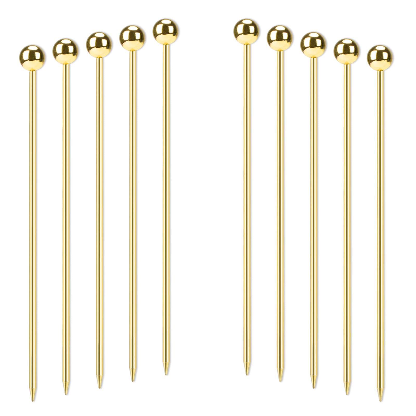 Polly Online 10pcs Cocktail Sticks Set Stainless Steel Fruit Sticks,Reusable Drink Picks Appetizer Toothpicks Martini Glass Picks Gold