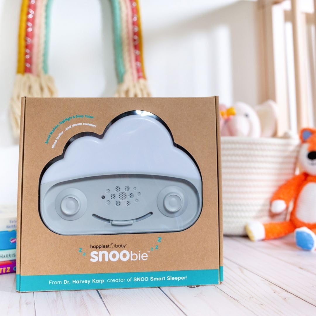 Happiest Baby SNOObie Smart White Noise Machine - Tragbare Baby Soundmaschine mit Nachtlicht, 12 beruhigende Geräusche für Schlaftraining, Grau