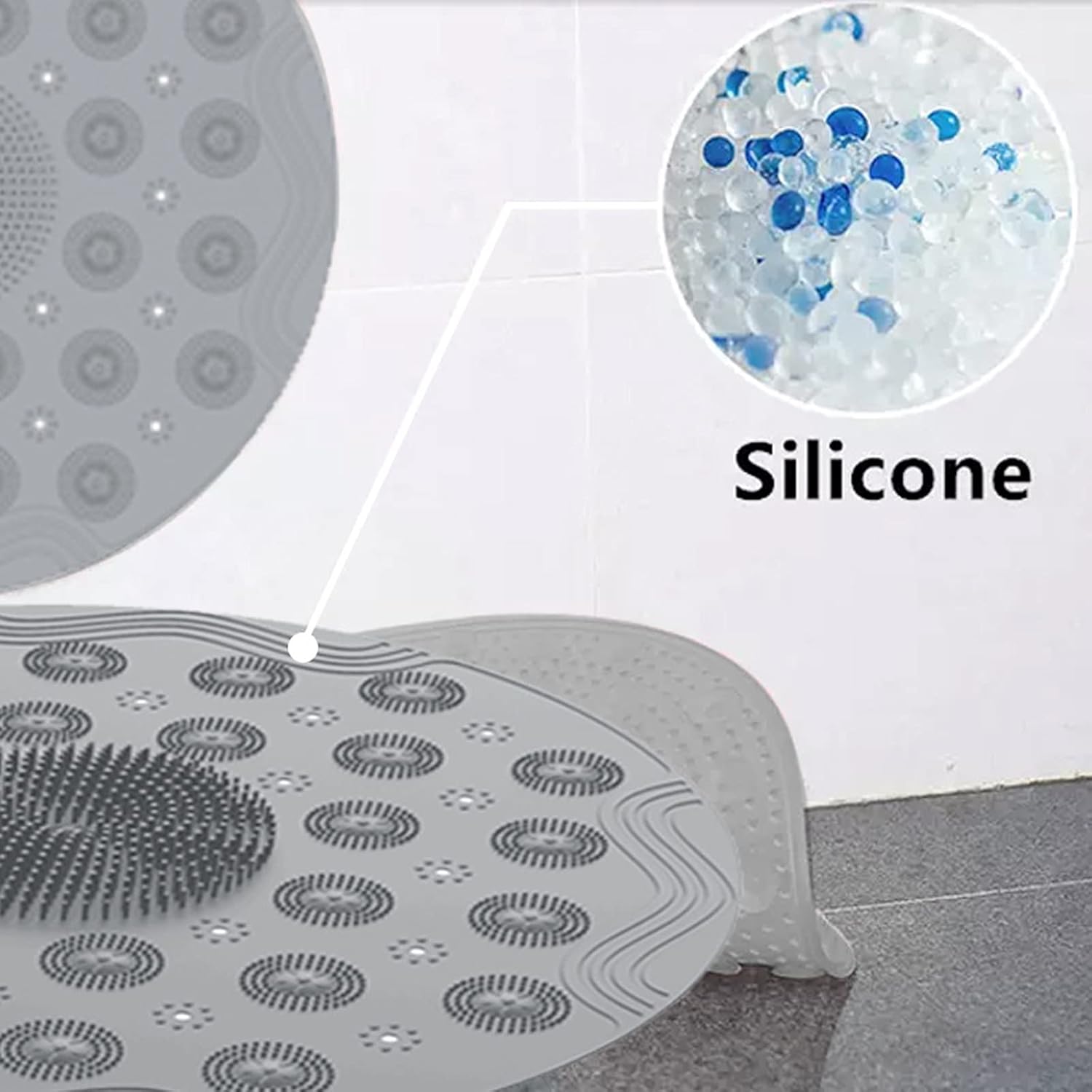 Shower Stall Mats Round Silicone Material Non-Slip Shower Bath Mat with Drain, Size 18.1x 18.1 Inch, Machine Washable, Great for Shower Stall,Tub, Bathroom - Grey : Home & Kitchen