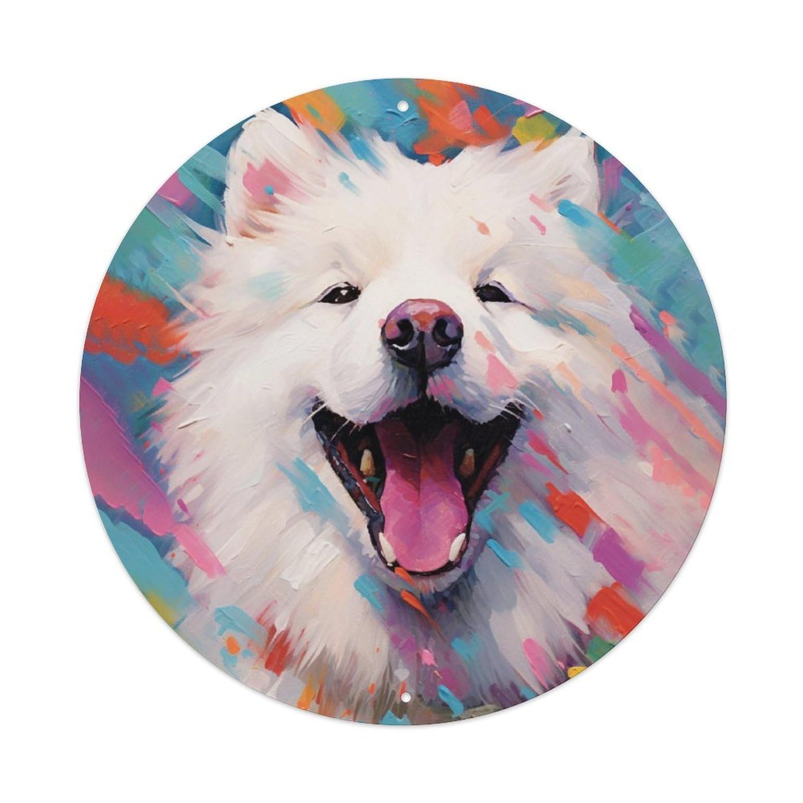 Cute Samoyed Dog Animal Oil Painting Style Metal Tin Sign