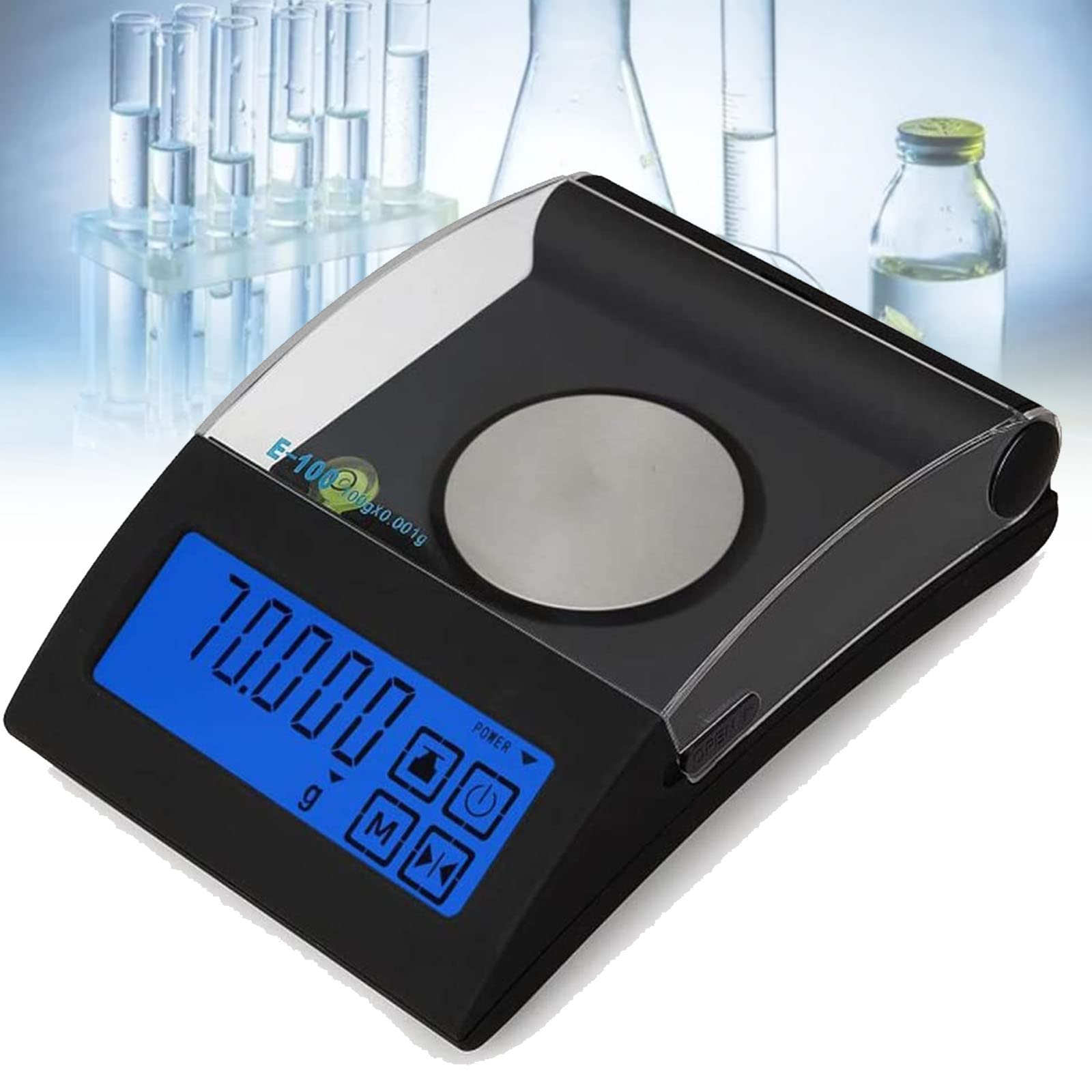 Balanzas analíticas de precisión de 0,001 g, balanza Digital para joyería, balanza electrónica para Oro o Polvo, calibrada, con Parabrisas de Vidrio, 100 g x 0,001 g.