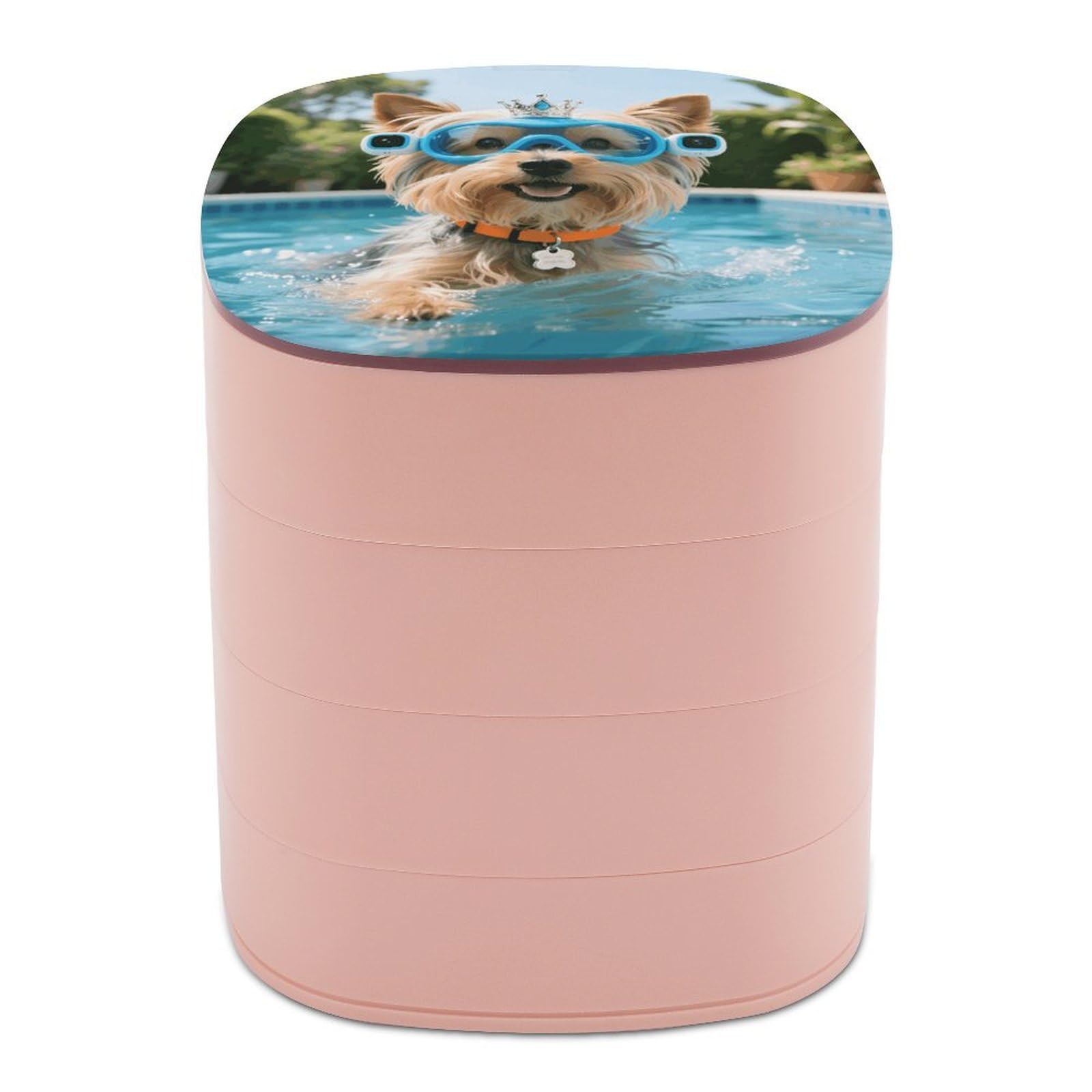 VstaDank Yorkshire Terrier in Pool Jewelry Box with Mirror 4-Layer Rotating Jewelry Tray Case Portable Jewelry Case Trinket Boxes Trinket Cases Travel Jewelry Organizer Earrings Storage Box
