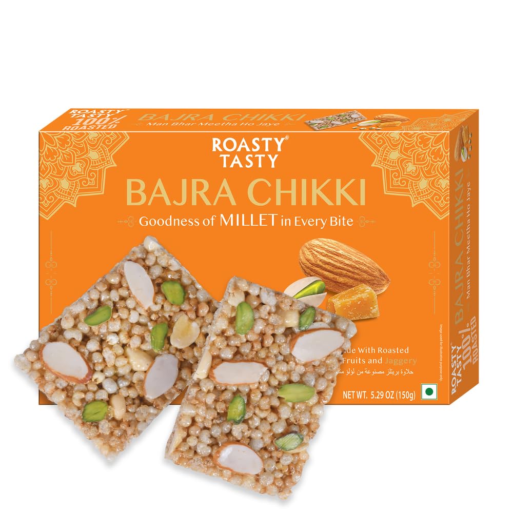 Roasty Tasty Pearl Millet Bars - Bajra Bite | Millet Chikki Bars | Peanut Chikki with Jaggery | Protein Snacks | No Added Sugar | Healthy Snacks | Energy Bar Replacement | Pack of 1 | 150g