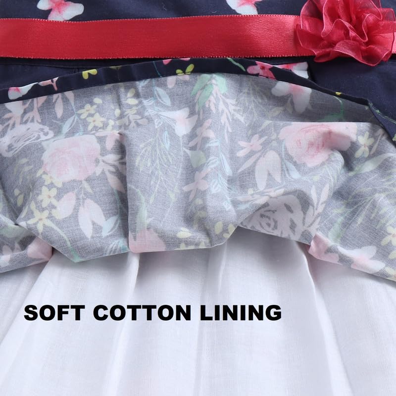 Image of Mama&Bebe Summer Dress for Girls with Cotton Soft Lining | Printed Fit & Flare Kids Outfit with Cute Bow Detail | Comfortable Breathable Party & Outing Dress for Toddlers and Little Girls