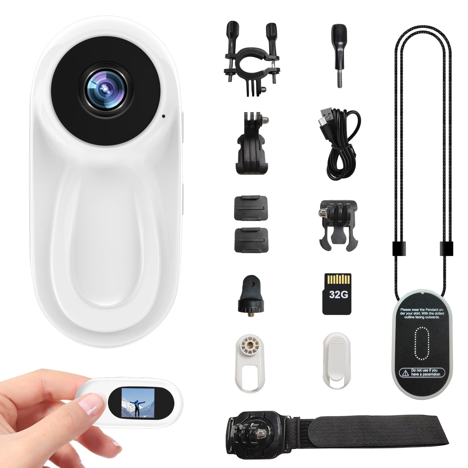 sakalaka Mini videocamera indossabile da 1080p con scheda da 32 GB POV Action Cam Body Cam Body Cam Cordino magnetico Registrazione a mani libere Videocamera sportiva Supporto portatile per sport
