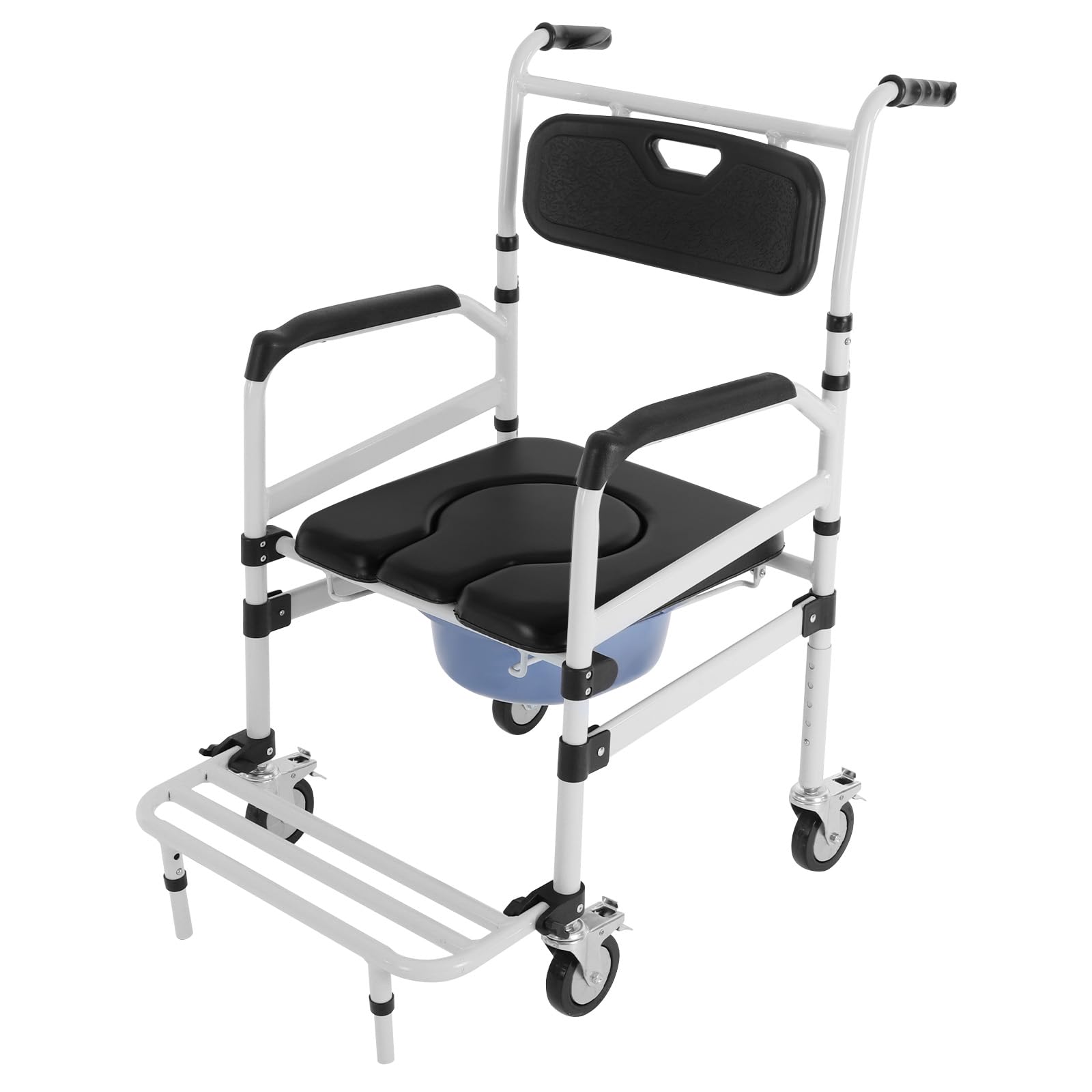 Silla de inodoro con ruedas y freno, silla de ducha plegable y ajustable en altura, silla de ducha con cubo de 10L, capacidad de carga 100kg, para personas mayores, cuidado de discapacitados
