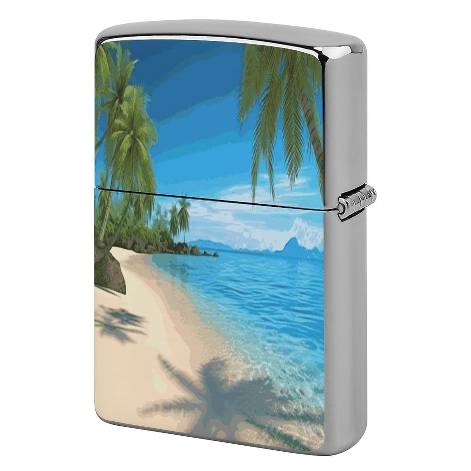 Btcowzrv Style Hawaiian Beach With Palm Trees Metal Lighter Case Sleeve Cover Holder