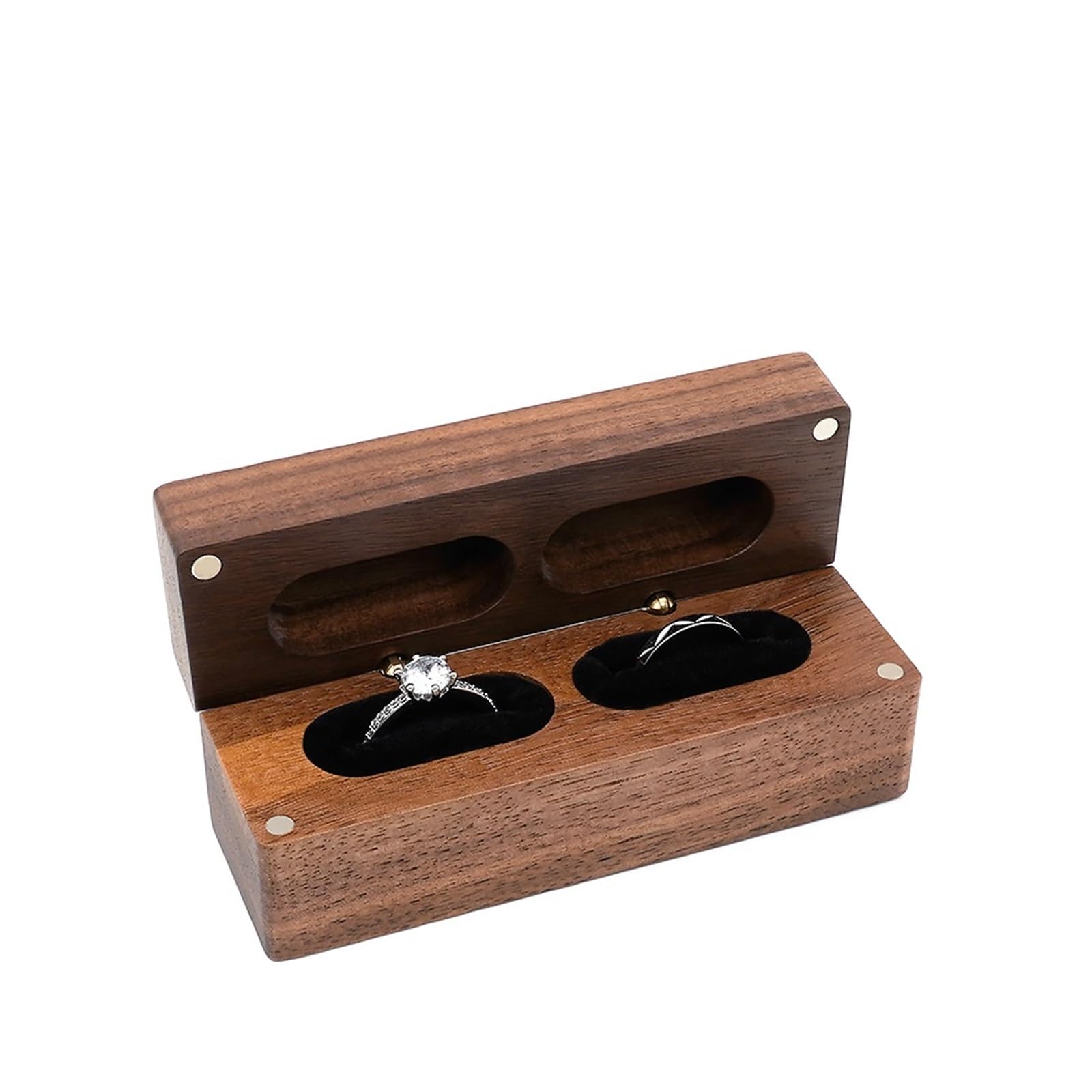 Ring Box Walnut Wooden Ring Box Diamond Pendant Neckl Ace Earring Display Packaging Case With Colors Organizer Storage(RB526-C3 BLACK,NO ENGRAVING)
