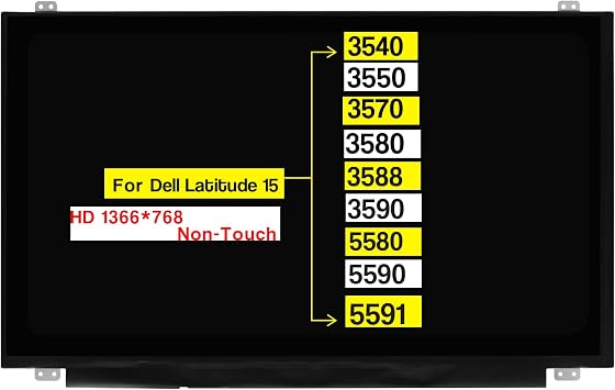 15.6" Replacement for Dell Latitude 15 3540 3550 3570 3580 3588 3590 5580 5590 5591 Screen LCD Display Panel HD 1366768 30 Pins Non-Touch