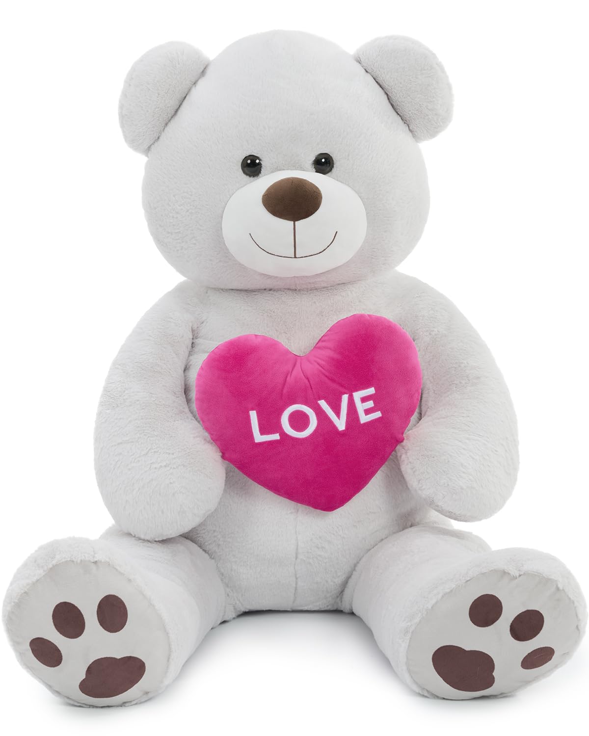 MorisMos 130cm Giant Teddy Bear, Grey Love Teddy Bear for Girlfriend, Large Teddies Soft Toy with Heart, Big Cute Fluffy Bear Gift for Kids Boyfriend Wife Birthday Mothers Day Decor