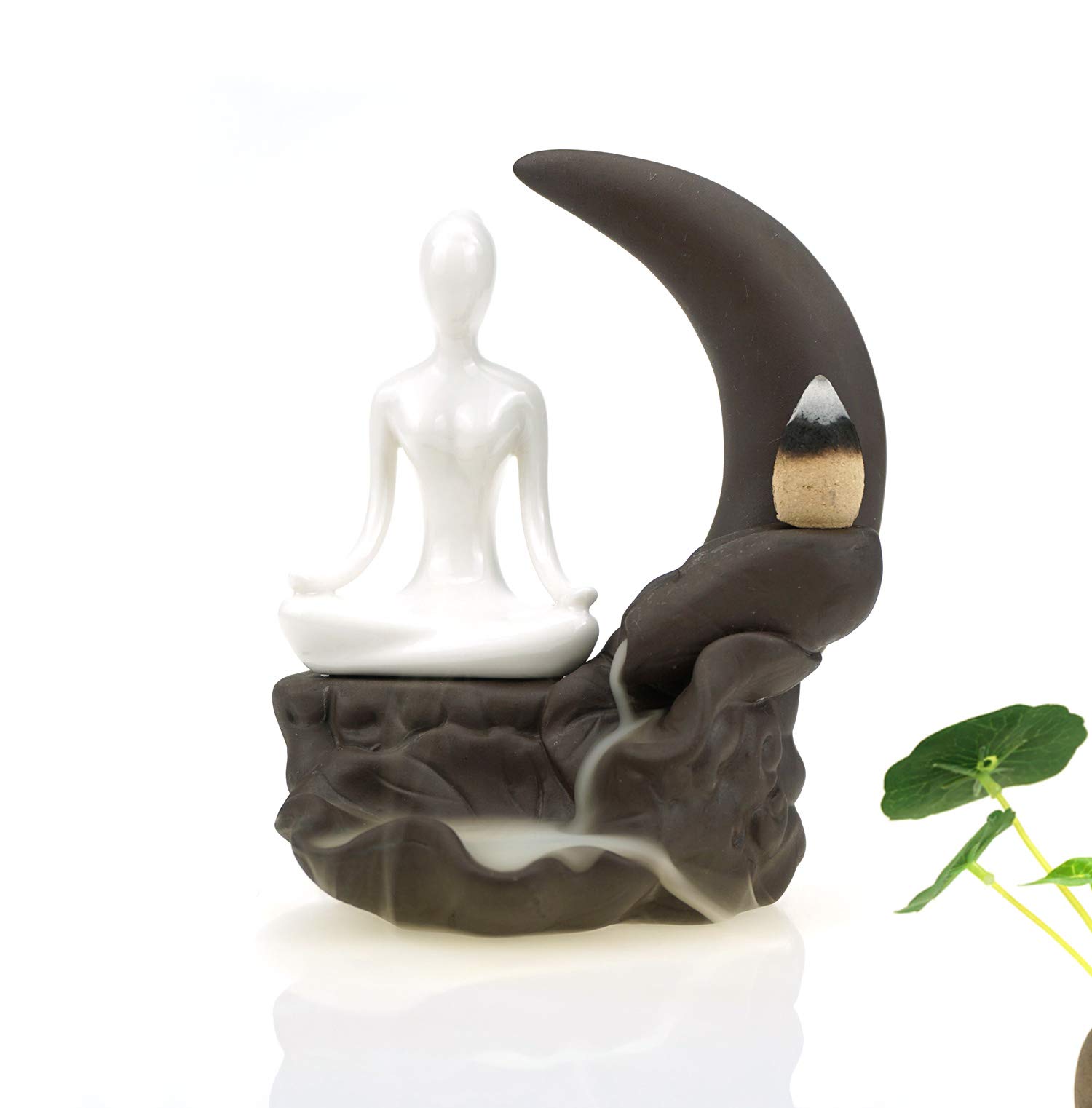 JEFFSUN Yoga Meditating Backflow Incense Holders Waterfall Incense Burner Handmade Ceramic Home Decor Gift Decorations Statue Ornaments and 10 Incense Cones