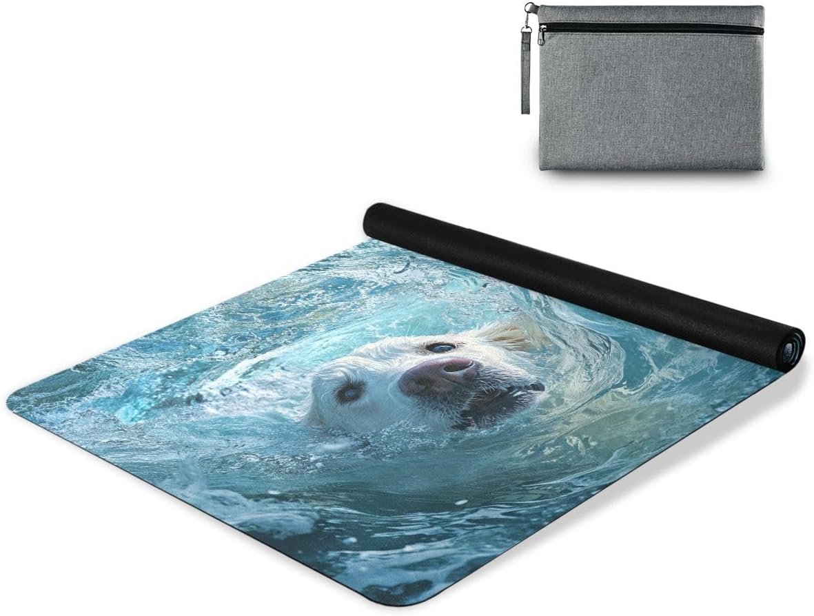 ALAZA Labrador Swims in The Sea Yoga Mat Non Slip Fitness Exercise Mat, Workout Mat for Yoga, Pilates and Floor Exercises