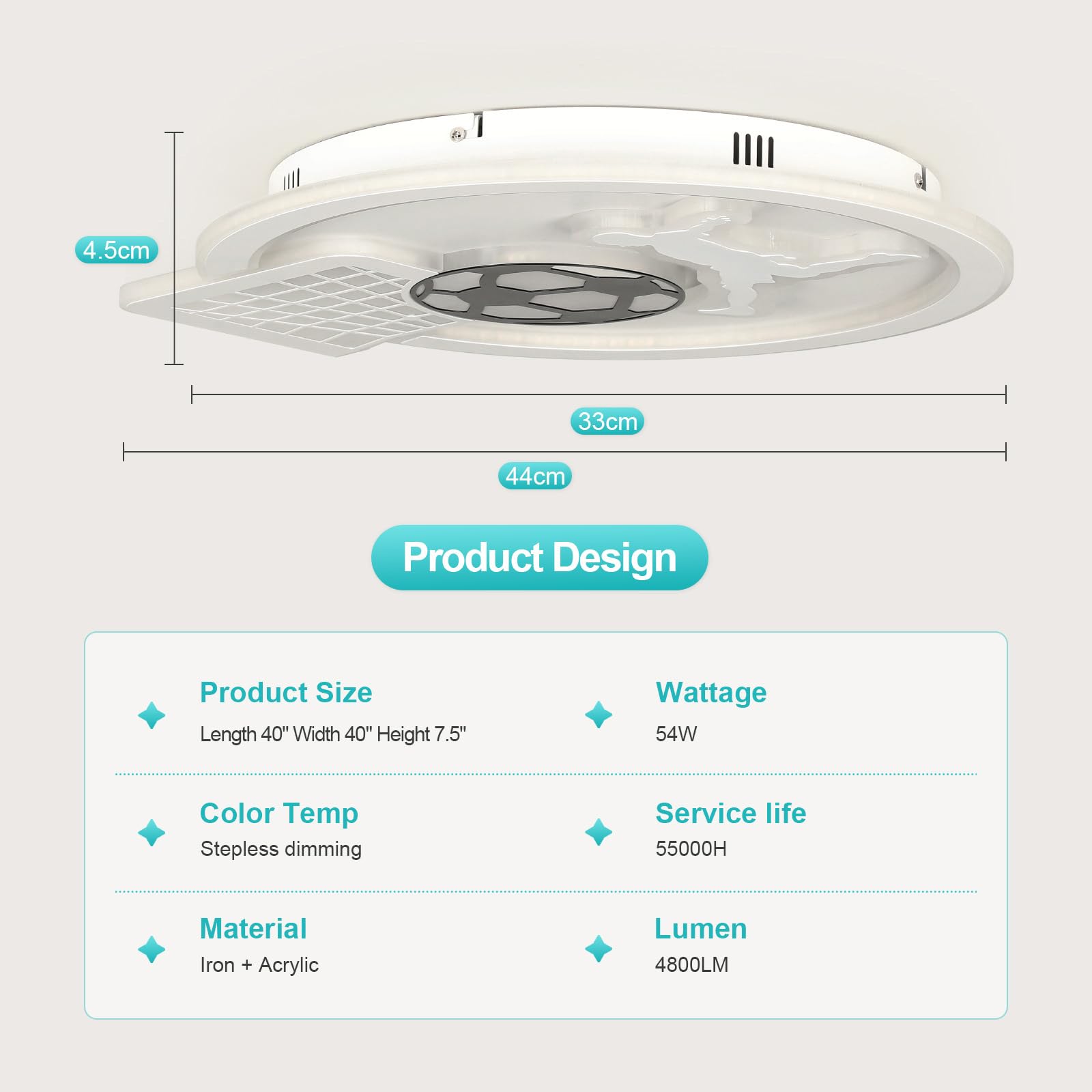 OTREN Plafon LED Techo, Lampara Techo Infantil Regulable con Control Remoto, Fútbol Luces con Timing y Función de Luz Nocturna para Lampara Dormitorio Juvenil Salon Habitacion, 44 cm