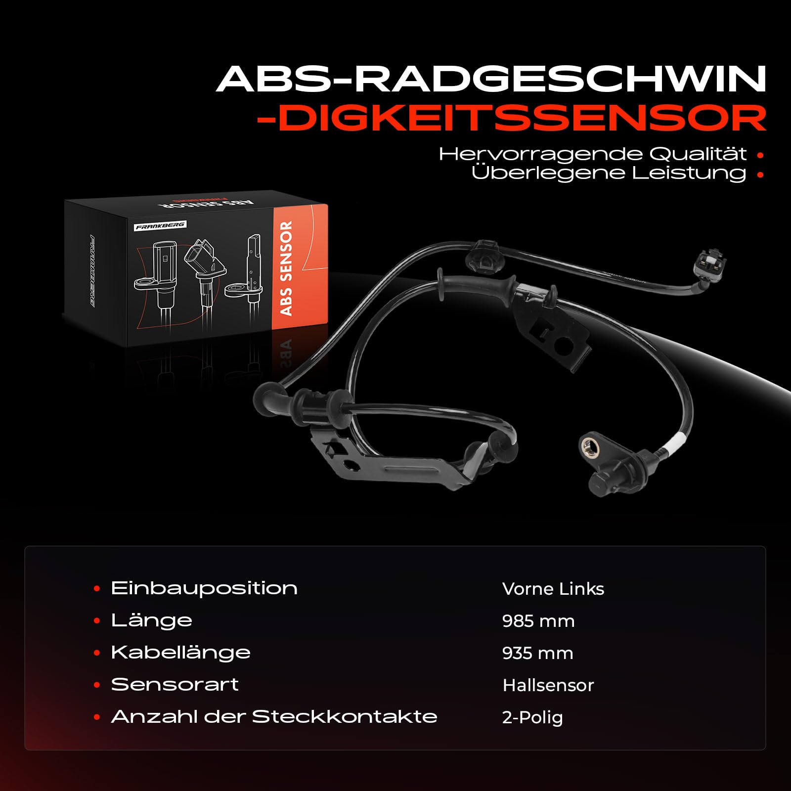 Frankberg Sensor de velocidad de ruedas Sensor ABS 2 Polos Compatible con Carens IV 16 GDi 17 CRDi 20 GDi 2013-2025 Replace# 51718,31986