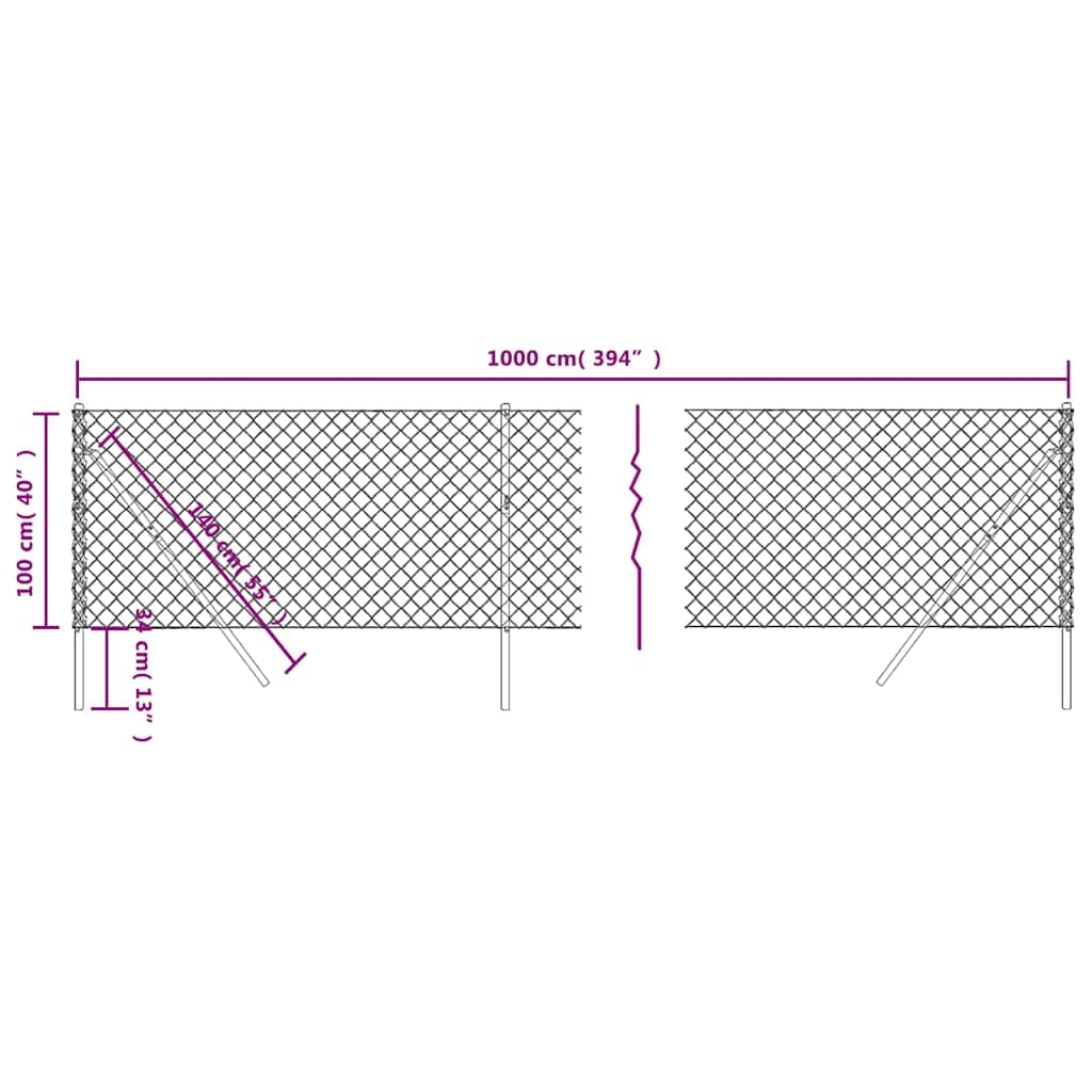 Ogrodzenie z siatki drucianej antracytowe, 1 x 10 m, stal ocynkowana z powłoką PCW, wielkość oczek 60 x 60 mm, łącznie ze słupkami i drutem wiążącym, wszechstronne do ogrodu, działki i