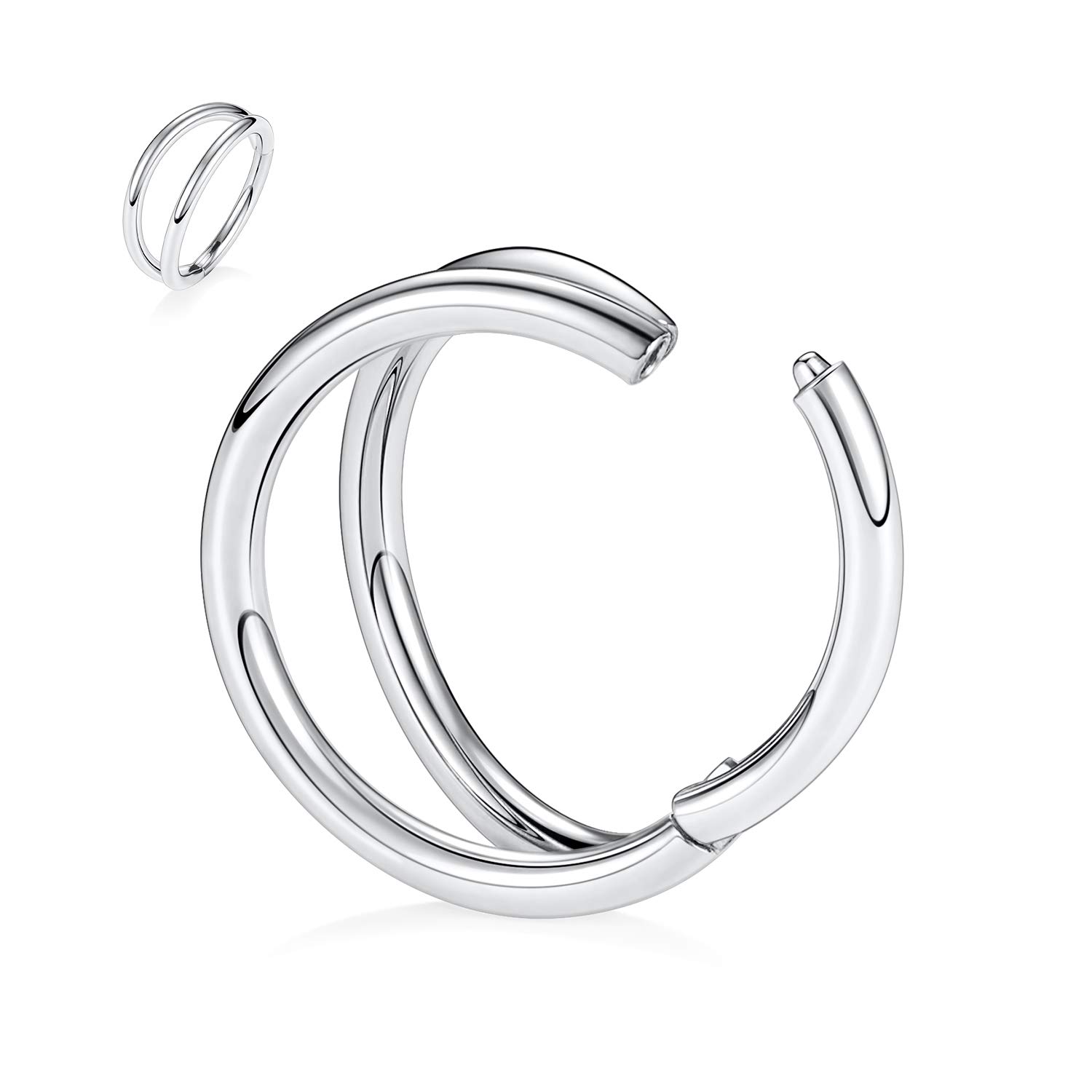 hengkaixuan Triple Double Nose Hoop Ring Sleeper Hoop Earring Helix Rook Conch Cartilage Daith Tragus Earrings Septum Ring Lobe Nose Piercing Jewellery for Women — view 3