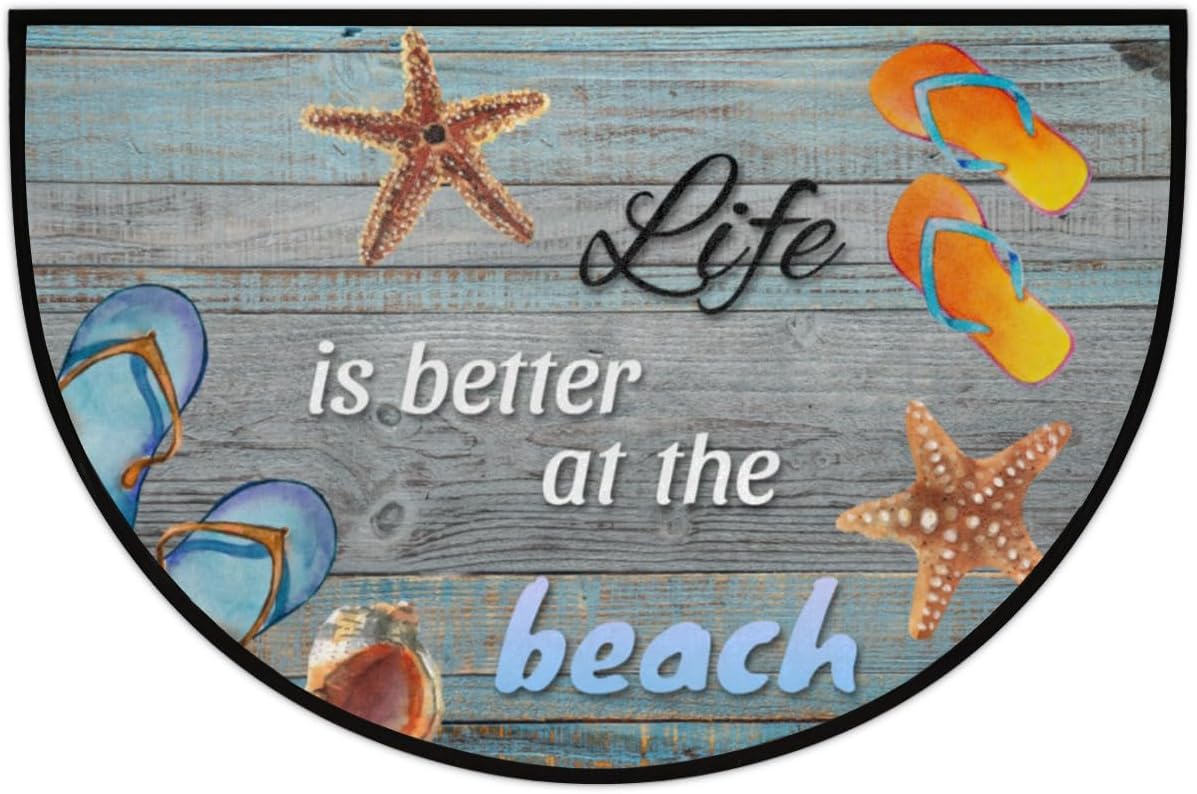 Half Round Door Mat,Beach Quote Ocean Starfish Non Slip Absorbent Entrance Doormat,Welcome Mat for Front Door,Low-Profile Semi Circle Floor Mats Area Rugs for Home Kitchen Garage Patio,36" x 24"