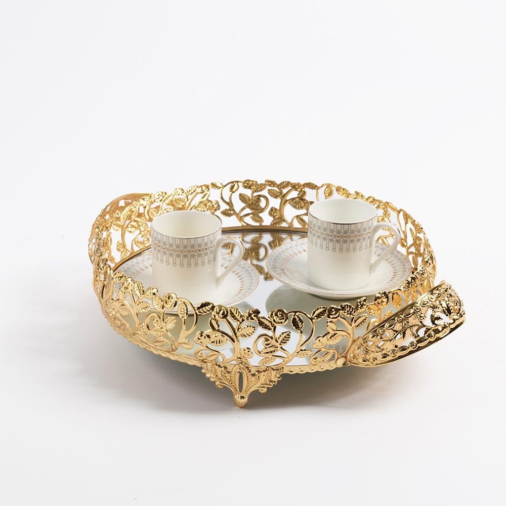 Homes r us Elmas 2-Tier Round Platter, Silver - 29x21x21 Cms