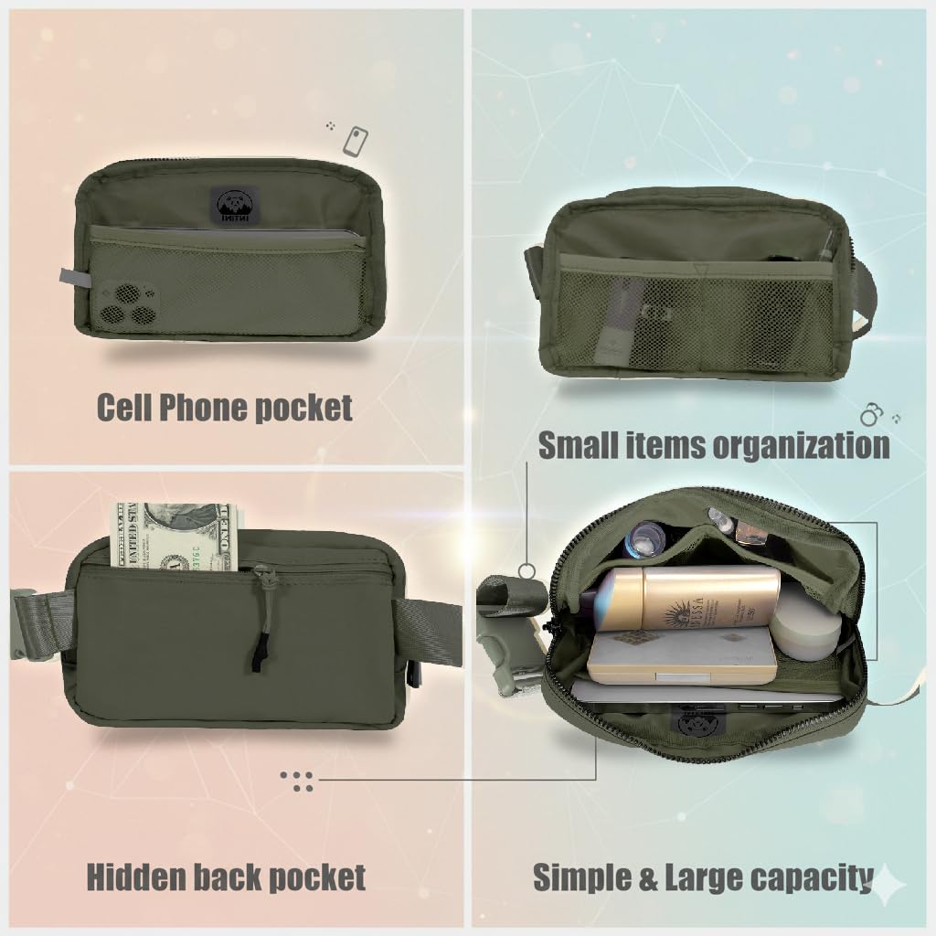 INTINI Torba na pasek dla kobiet mężczyzn nerka torba crossbody wszędzie saszetka biodrowa podróż bieganie wędrówki trening regulowany pasek minimalizm, S - oliwkowa zieleń, S