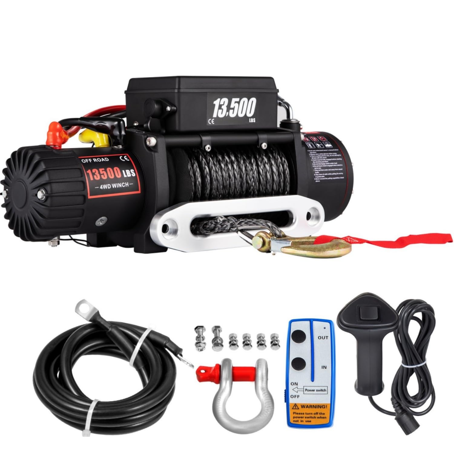 Verricello Elettrico 12V per Carichi fino a 13500LBS Verricello per Auto Verricello Elettrico Corda di Trazione 4.85KW Rimorchio Elettrico 9.5mm x 24m per Traino Fuoristrada SUV