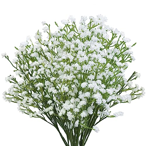 OundarM 15pcs Baby Breath White Flowers Artificial bulk Gypsophila Flowers Bouquets add beauty to any Floral Arrangement Table Wedding Display