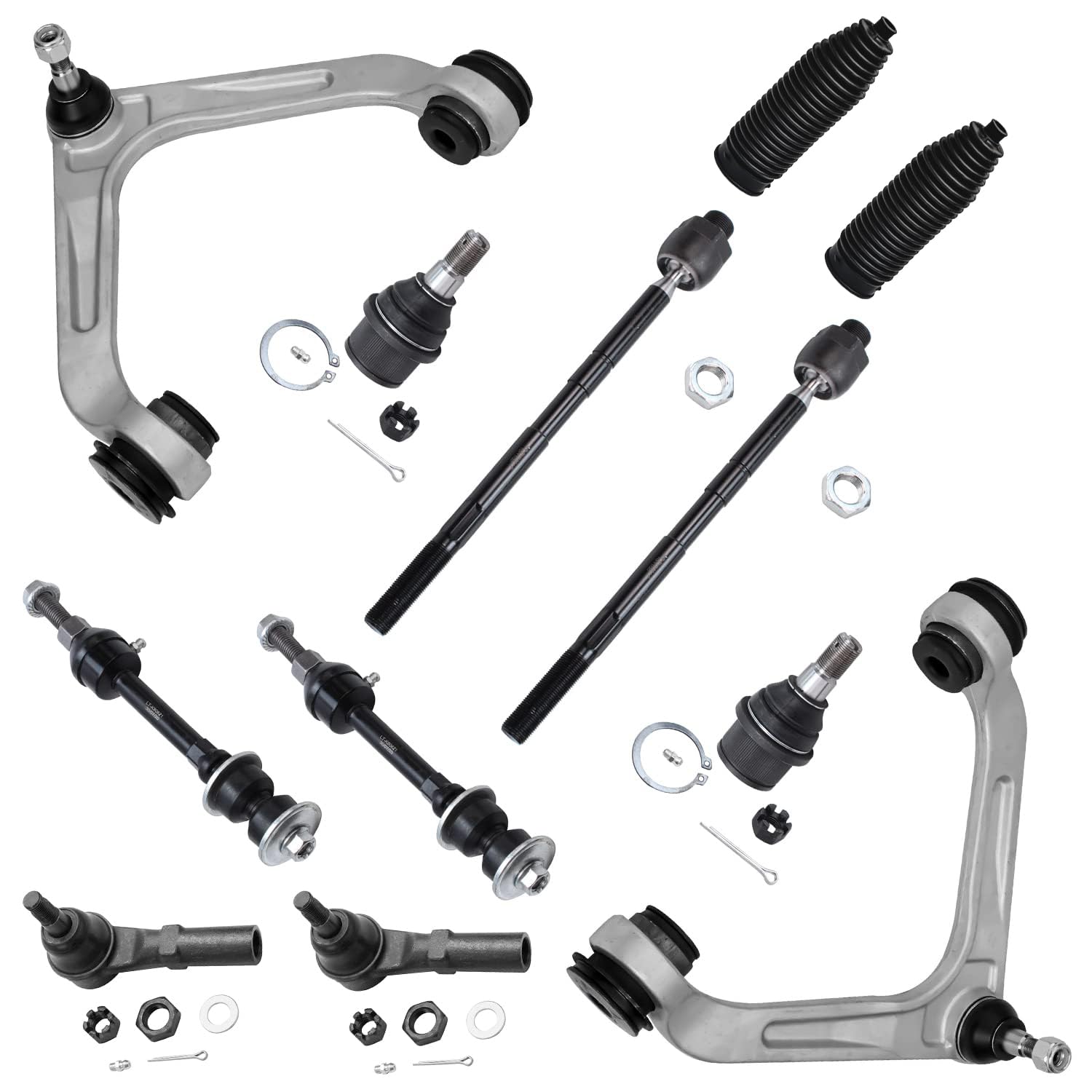 Detroit Axle - 2WD Front 12pc Suspension Kit for 2003-2006 Dodge Ram 2500 3500 [8-Lug] 2004 2005, 2 Upper Control Arms, 2 Lower Ball Joints, 4 Inner &amp; Outer Tie Rods, 2 Sway Bars, 2 Boots Replacement