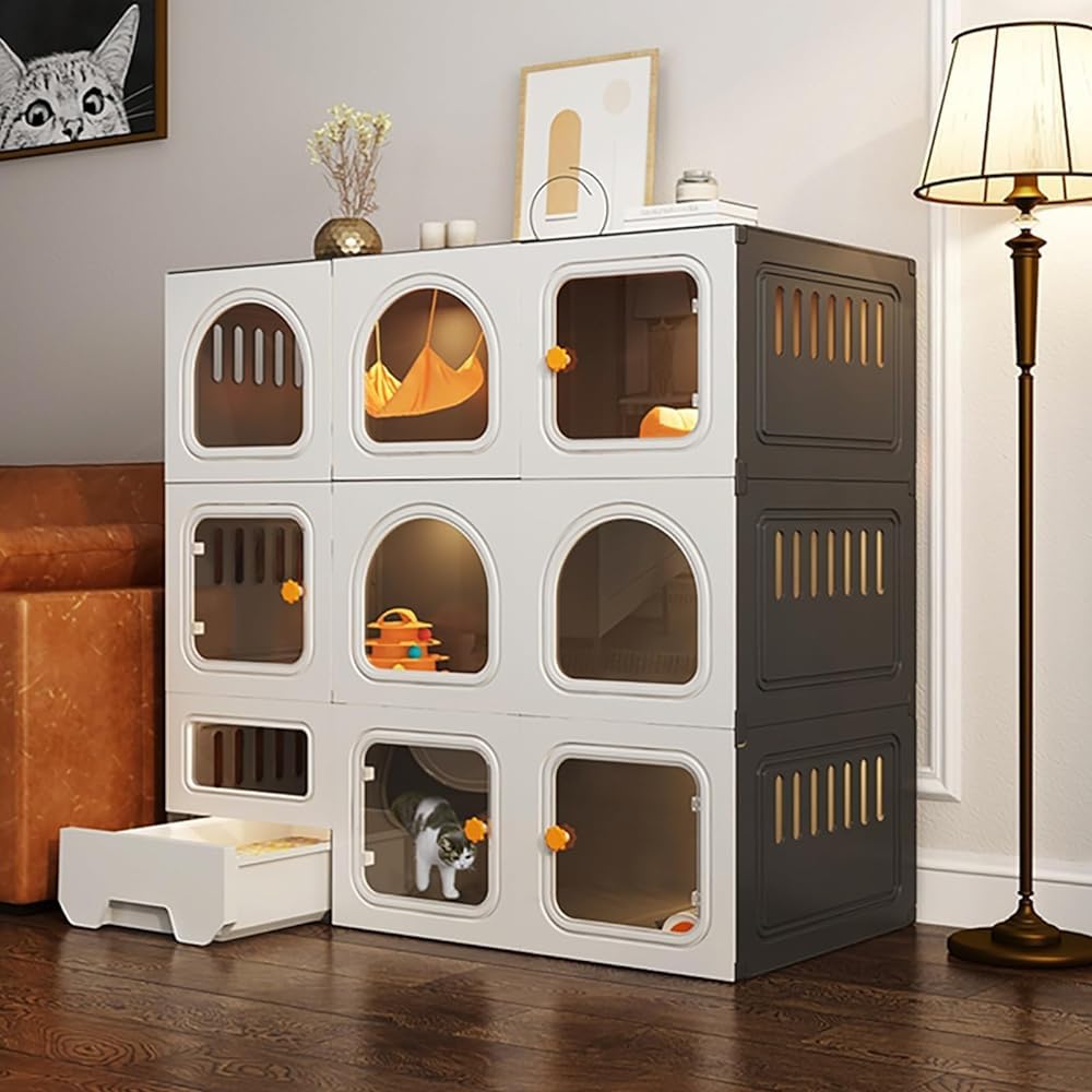 Jaula para gatos de interior con caja de arena extraíble, espacio extra grande, para gatos, hurones, chinchilla, caja cerrada para gatos con puerta para gatos, corral para mascotas para el hogar
