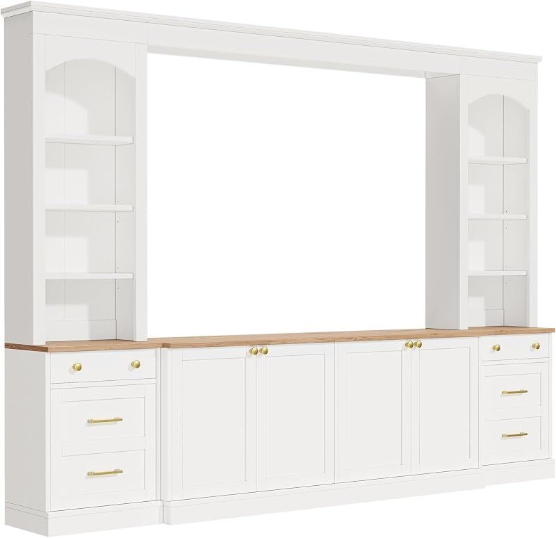 Wall Unit TV Stand with 4 Adjustable Shelves, 106.3 Inch, White image 7