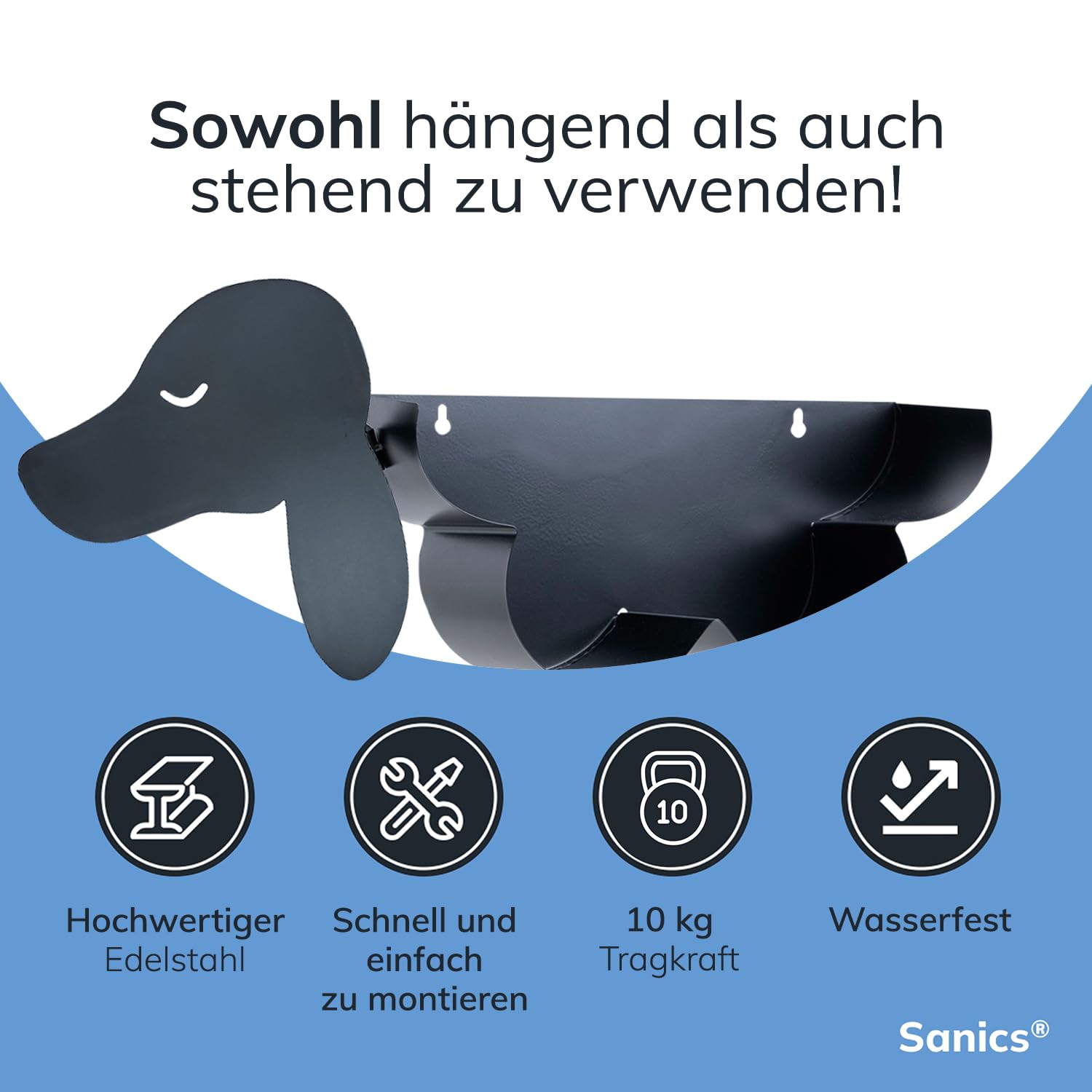 Ersatzrollenhalter Freistehend - WC Papierhalter Hängend - Wandhalterung - Hund - Toilettenpapierhalter Tiere - Schwarz