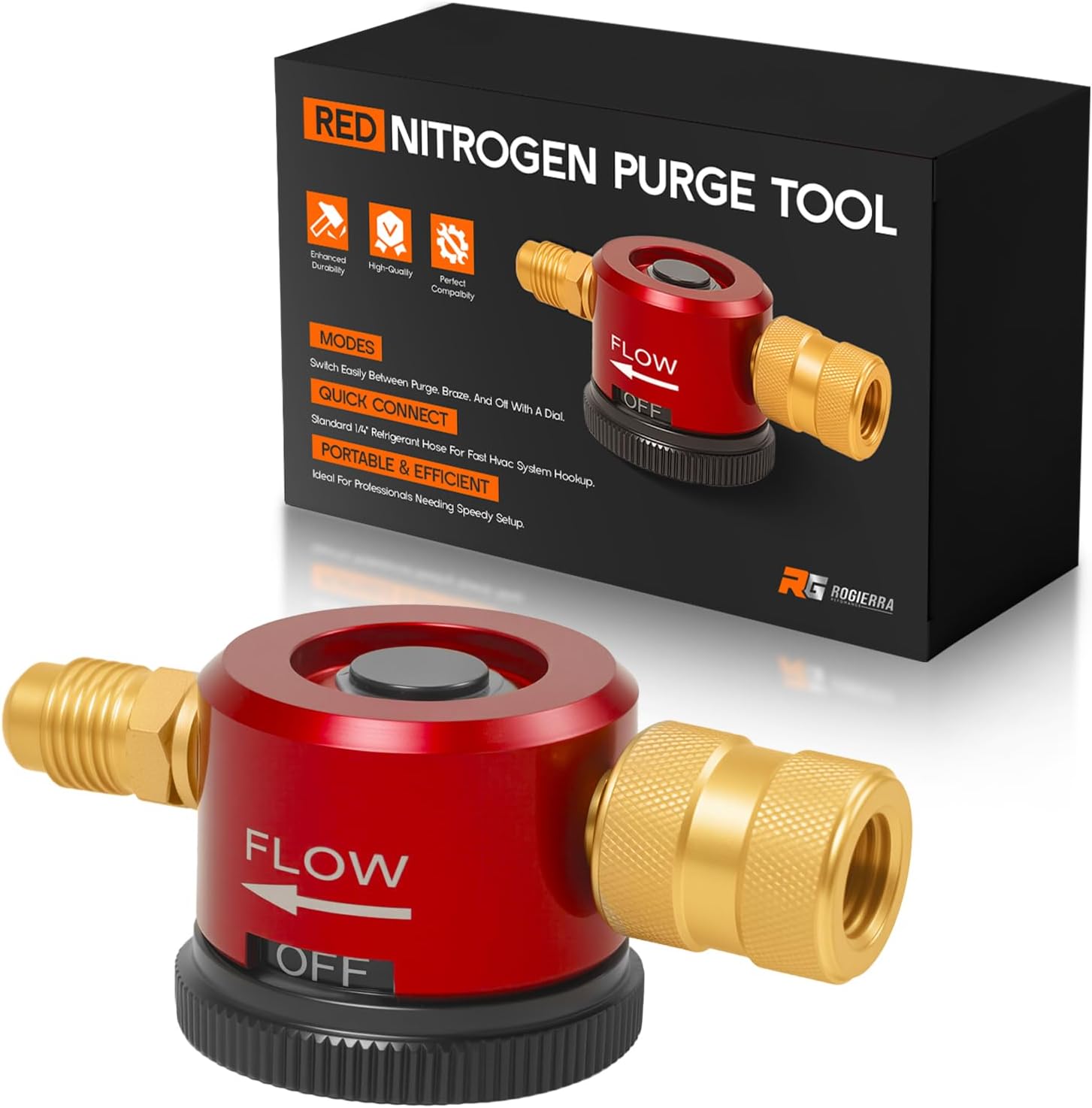 Upgraded Nitrogen Purge Tool for HVAC, Adjustable Nitrogen Regulator with PURGE & BRAZE Modes, 1/4" Flare Fitting, 50-200 PSI, Durable Brass Body (Red) - for HVAC Brazing & Purging