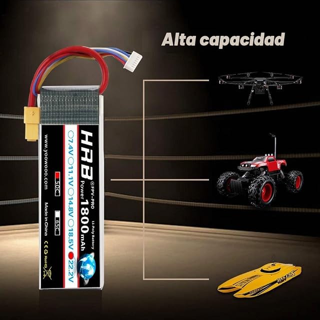 Foto 2 de 6 de HRB 2pcs 1800mAh 6S 22.2V 50C Batería LiPo con XT60 a Deans T Conector para SAB380 Alinear 470 ALZRC Devil…