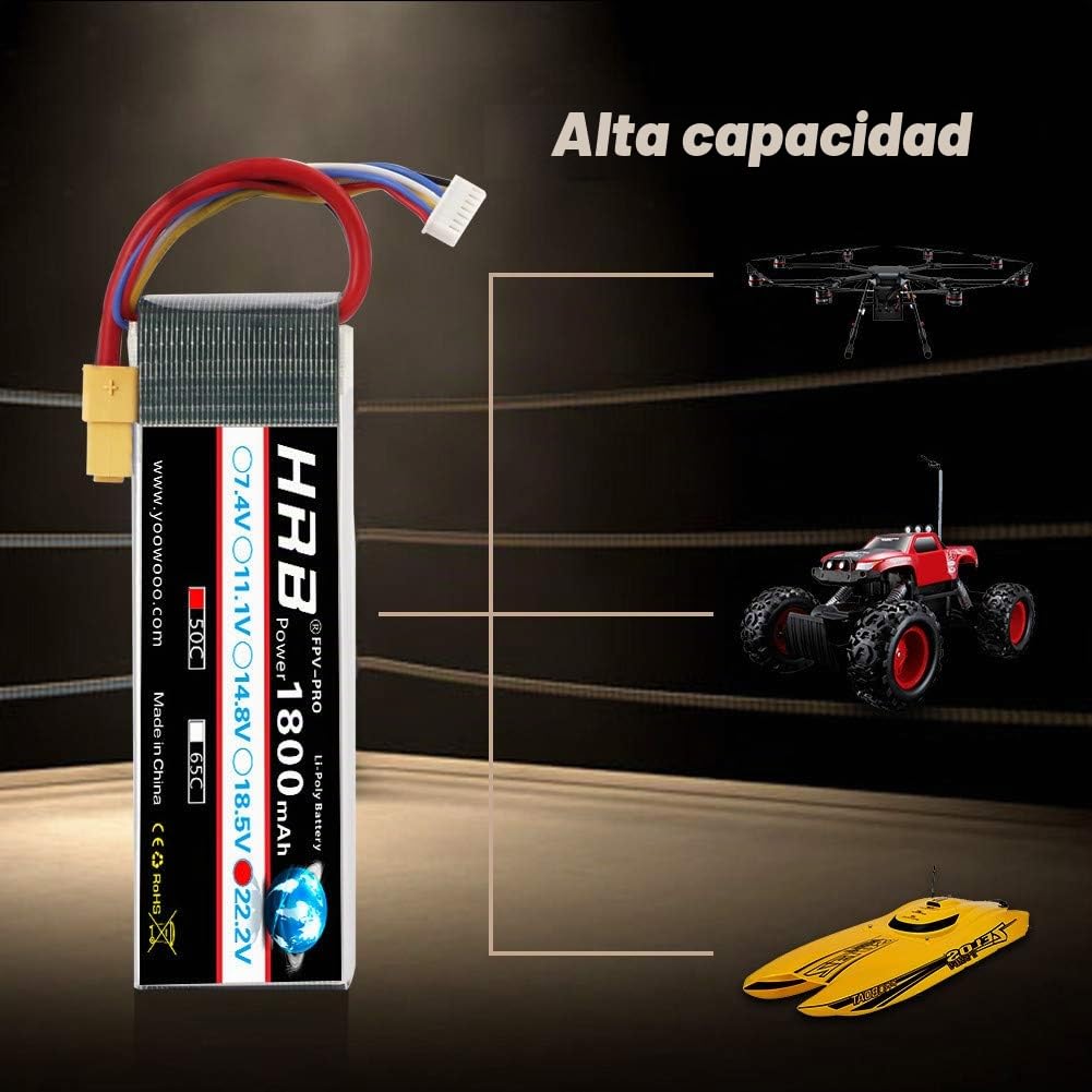 HRB 2pcs 1800mAh 6S 22.2V 50C Batería LiPo con XT60 a Deans T Conector para SAB380 Alinear 470 ALZRC Devil 380 480 RC Helicóptero Avión Automóviles Camiones Buggy Truggy Multicopter Drones