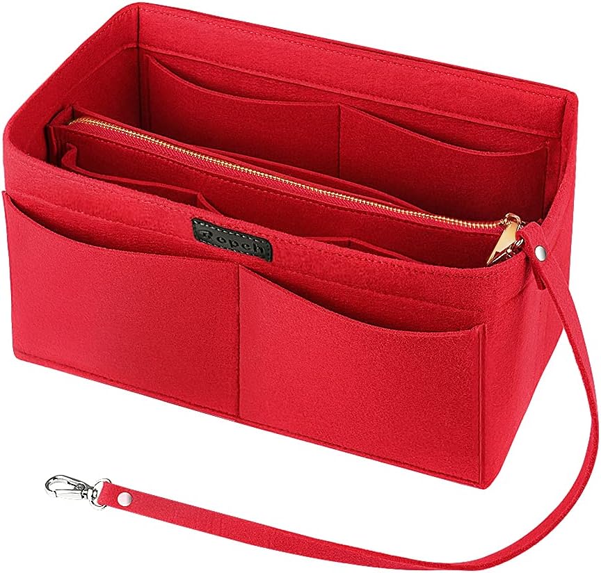 Bag Organiser Insert Handbag, Multi Pockets Felt Handbag Liner Purse Insert Tote Bag Organizer fits Speedy, Neverful, Red/L