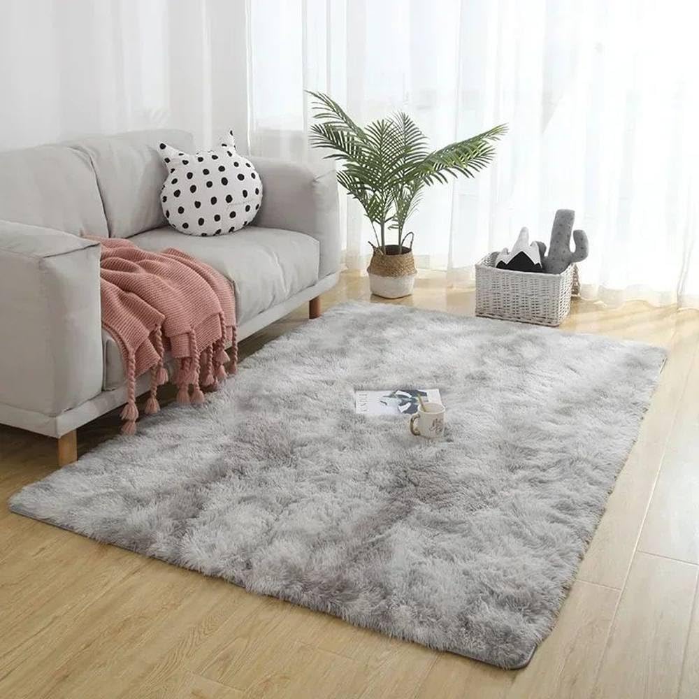 Tapis de chevet doux et moelleux pour chambre, dégradé gris clair 50x80 cm