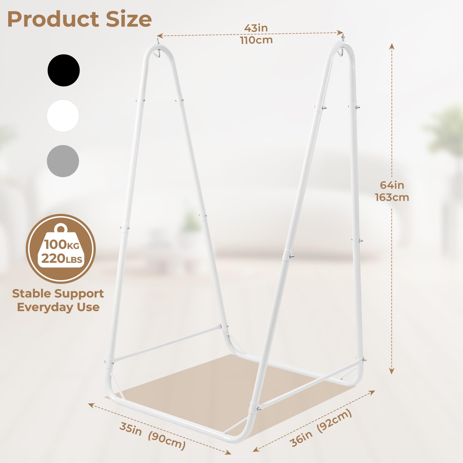 U-förmiger Hängesesselständer für mehrere Hängesessel, Stabiler Stahlständer für Innen & Außen, solide Unterstützung & Stabiler Sockel, 100 kg Tragkraft, einfache Montage, nur Ständer - Weiß