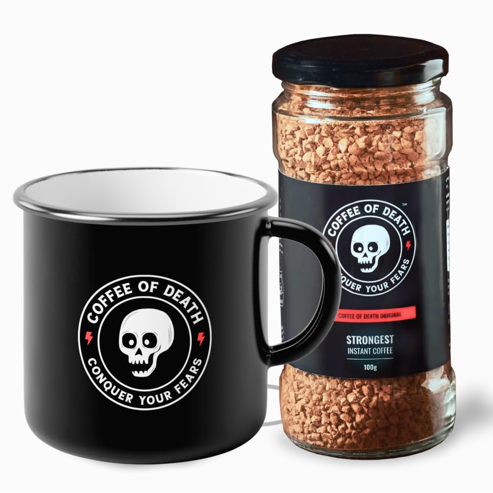COFFEE OF DEATH - Enamel Mug + Instant Coffee (Freeze Dried 100g) - For Hot & Cold Coffee - Strong Coffee - Freeze Dried Granules (B0CRGW9MWK) Amazon Price History, Amazon Price Tracker
