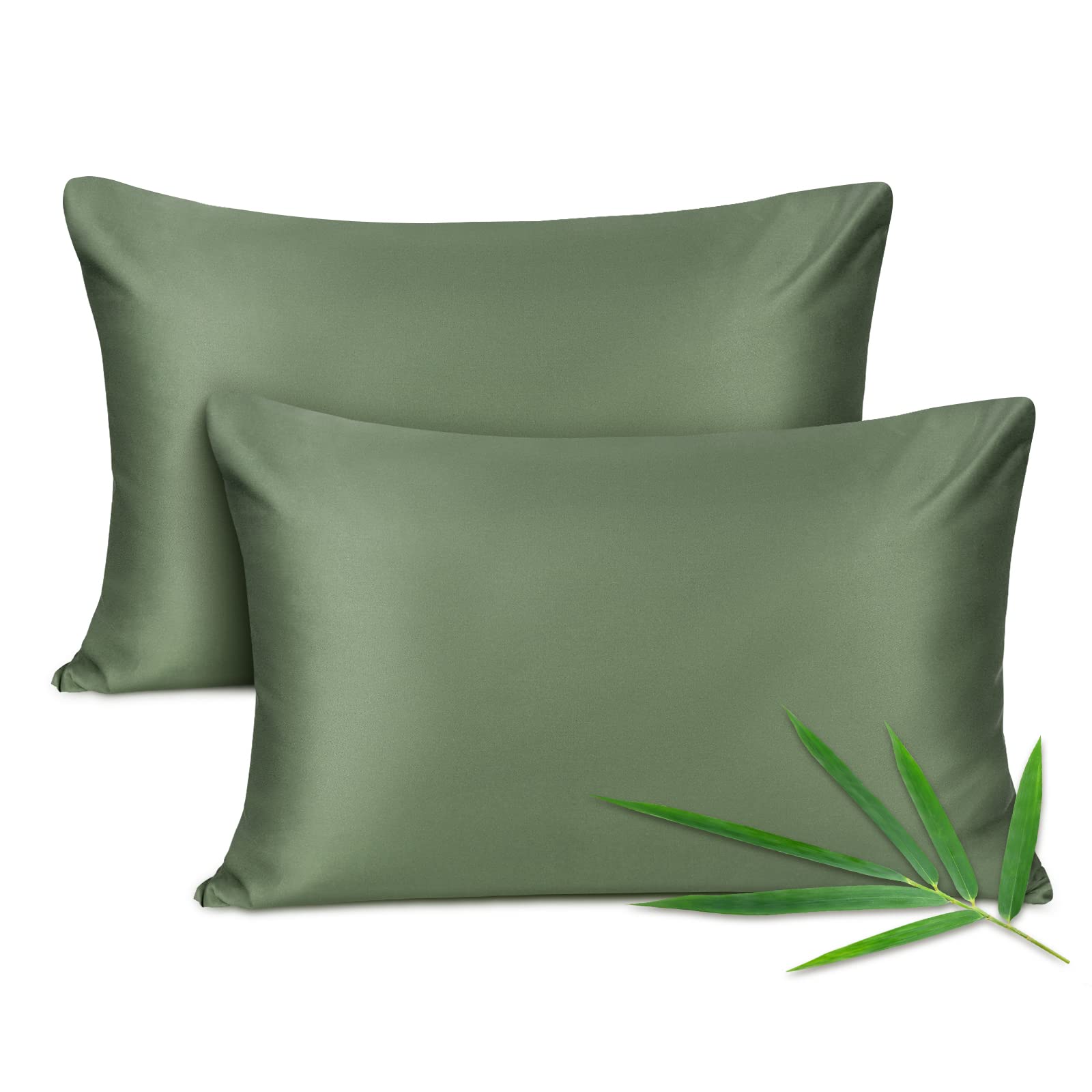 Joyhabit Bambus Kissenbezug 40x60cm, 100% aus Rein Natur, Weich und Seidig für Baby, Vegan und Umweltschützer, Zweier Pack, Moosgrün