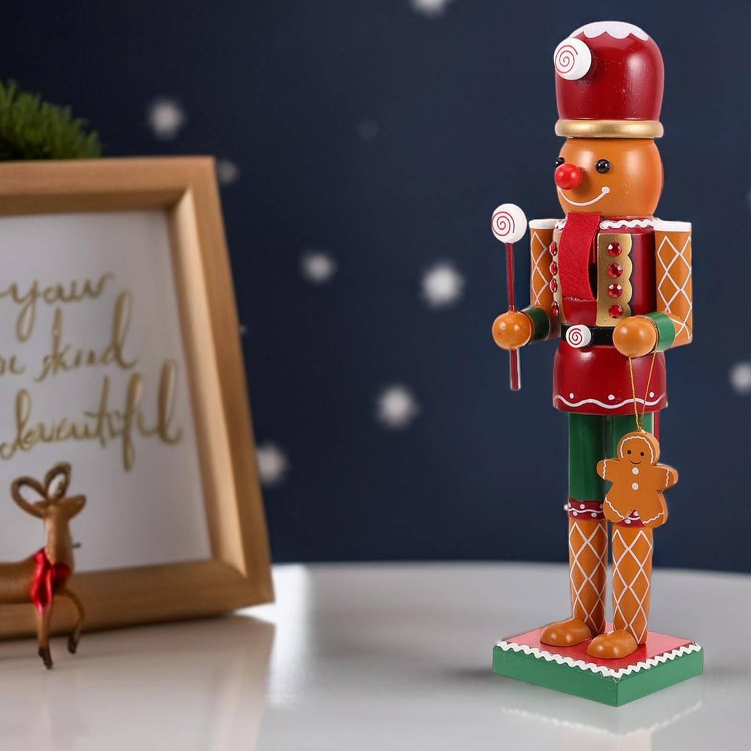 Gingerbread Nutcracker Figures Wooden Christmas Nutcracker Decorations Soldier Figurine Yellow Home Mantel Festival Display Ornament