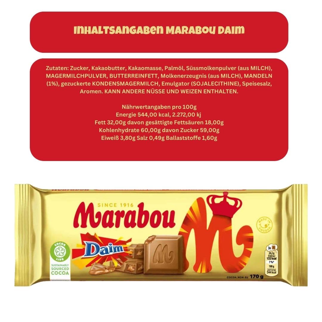 Marabou Daim 10×170 g (insg. 1,70 kg) | Milchschokolade mit Daim-Karamell-Crunch | Großpackung für Büro, Events & Handel | Knusprig-karamelliger Schoko-Mix