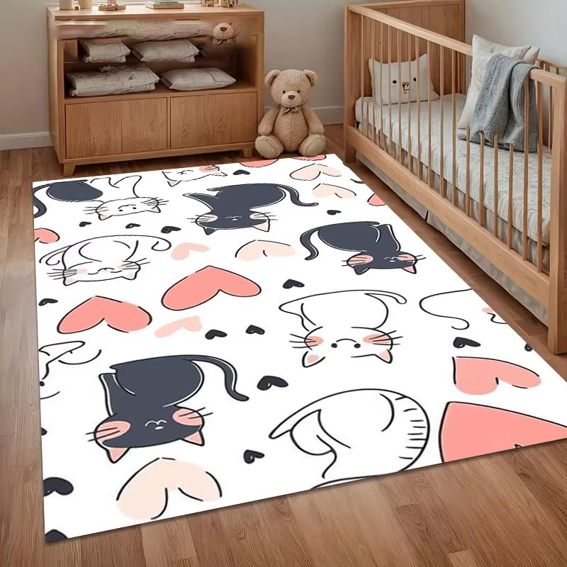 Tapis chat pour chambre d'enfant lavable qui crée un coin de jeu douillet dans le salon