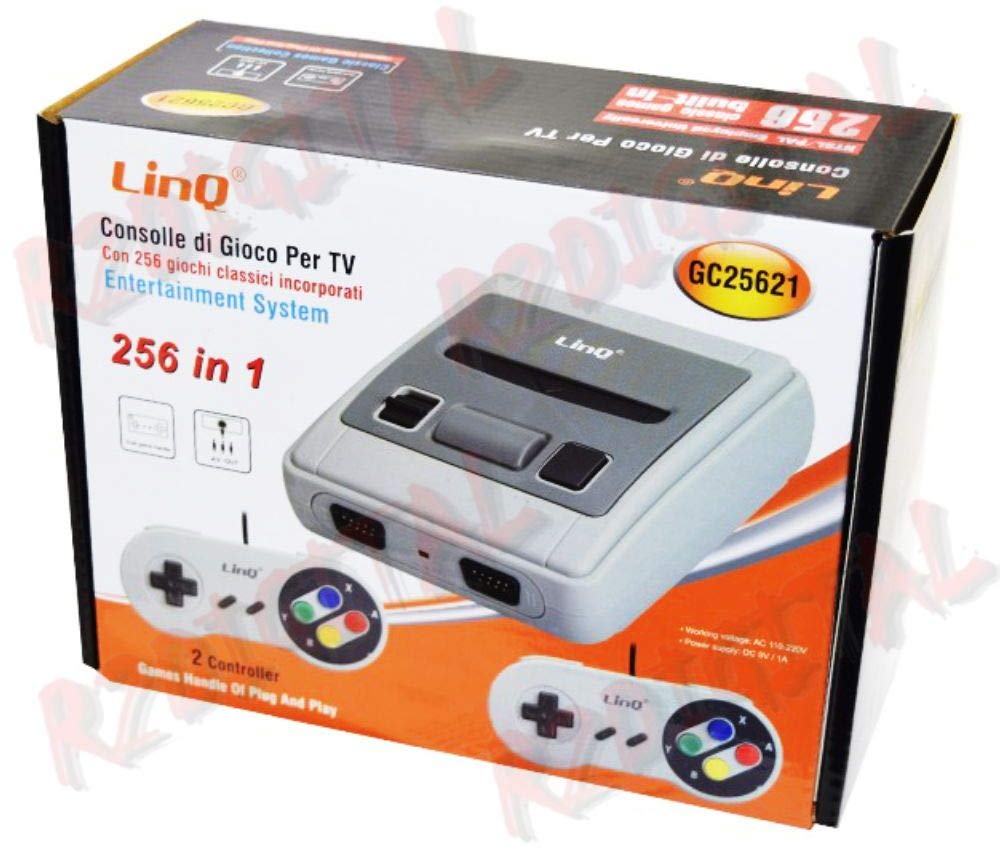 r2digital® CONSOLE DI GIOCO per TV GC256211 con 2 CONTROLLER VIDEOGIOCO da SALOTTO PORTATILE 256 GIOCHI NON RIPETITIVI
