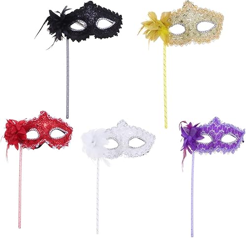 Miniatura 8 de ABOOFAN Máscaras de encaje medio en máscara en palo de Halloween en un palo de mardi gras máscaras de baile con mango de palo