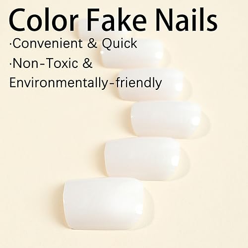 Miniatura 2 de Uñas postizas cortas a presión, cuadradas, blancas, brillantes, color puro, uñas adhesivas de longitud corta, cobertura completa, uñas postizas de