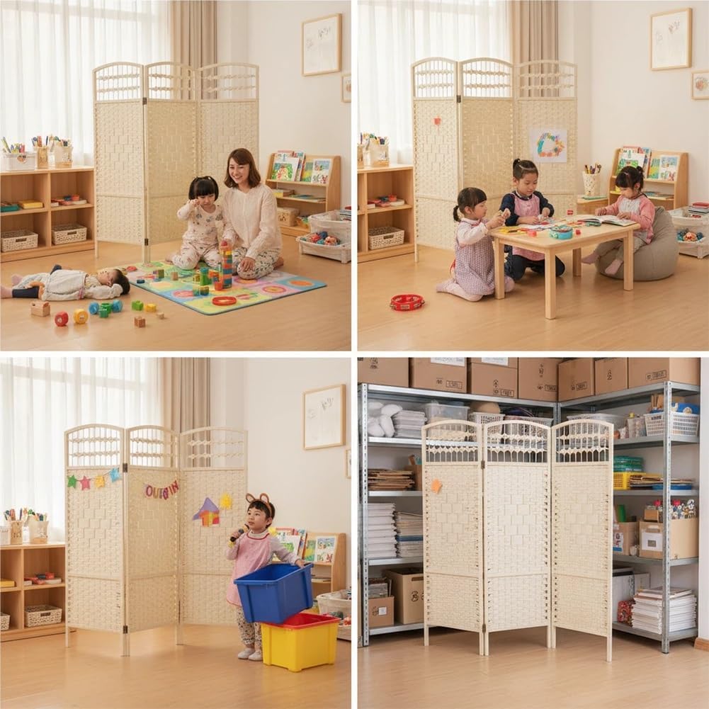 Nursery Screen Divider, Folding Areas Fence Room Divider Decorated, Privacy Partition Bedroom Panel, Furniture Separator for Office or Dining Room, Easy to Use(White,120x50cm)