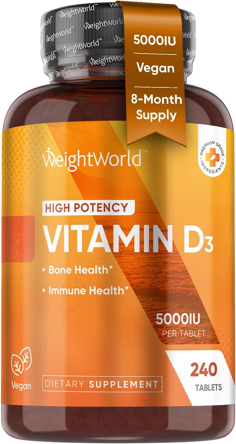 WeightWorld Vegan Vitamin D3 5000 IU Tablets for Bone & Immune Health - 240 Count - D3 Vitamin 125mcg - (8 Months Supply) VIT D Supplement for Women & Men - GMP-Approved - Gluten-Free - Non-GMO