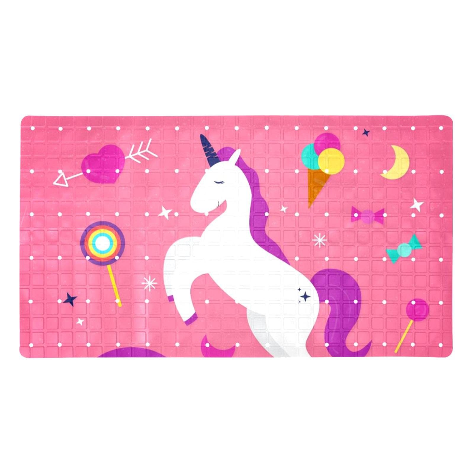 Tapis de bain antidérapant avec ventouses et drainage licorne rose