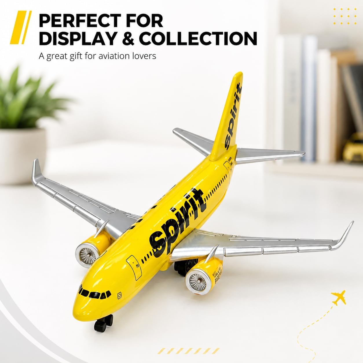 Spirit Airlines A320 Airplane Model, 5.75 Inch Plastic Model Plane, Finished Aircraft Display Replica for Desk Office Bookshelf Home Decor, Collectible Gift for Aviation Enthusiasts